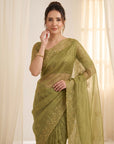 Mehendi Green Organza Silk Saree with Sequins Embroidery Work Saree