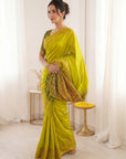 Mehendi Green Premium Soft Silk Zari Woven with Ikkat Patola Fusion Saree