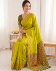 Mehendi Green Premium Soft Silk Zari Woven with Ikkat Patola Fusion Saree