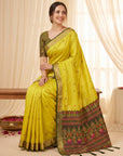 Mehendi Green Traditional Soft Silk Saree with Floral & Peacock Pattern Saree