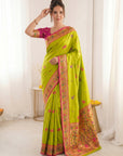 Mehendi Green Premium Soft Bamboo Tissue Paithani Silk Saree