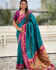 Dark Blue Rajhans Paithani Silk Contrast Zari Woven Saree