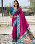 Magenta Rajhans Paithani Silk Contrast Zari Woven Saree