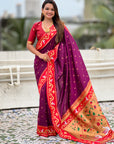 Wine Rajhans Paithani Silk Contrast Zari Woven Saree