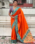 Orange Rajhans Paithani Silk Contrast Zari Woven Saree