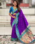 Purple Rajhans Paithani Silk Contrast Zari Woven Saree