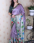 Lavender Tussar Silk Floral Jaal Printed Saree with Zari Border
