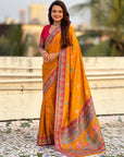 Mustard Yellow Premium Viscose Silk Traditional Art Zari Woven Position Print Saree