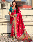Pink Premium Viscose Silk Traditional Art Zari Woven Position Print Saree