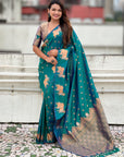 Peacock Blue Soft Silk Dual Zari Woven Saree with Nandi Border