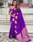 Purple Soft Silk Dual Zari Woven Saree with Nandi Border