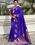 Violet Soft Silk Dual Zari Woven Saree with Nandi Border