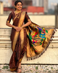 Coffee Nauvari Pathani Silk Zari Woven Muniya Border Saree
