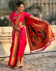 Rani Pink Nauvari Pathani Silk Zari Woven Muniya Border Saree