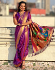 Purple (Red Tone) Nauvari Pathani Silk Zari Woven Muniya Border Saree