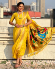 Yellow Nauvari Pathani Silk Zari Woven Muniya Border Saree