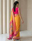 Orange Soft Paithani Silk Zari Woven Saree with Peacock Pallu