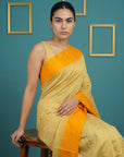 Cream & Orange Handloom Traditional Yeola Paithani Silk Saree