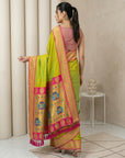 Parrot Green Soft Paithani Silk Zari Woven Saree with Peacock Pallu