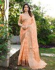 Peach Organza Silk with Bandhani Weaves Saree