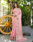 Light Pink Organza Silk with Bandhani Weaves Saree