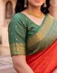 Peach Soft Ikkat Pochampally Patola Silk Zari Woven Saree