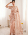 Peach Soft Raspberry Crush Silk Saree with Chikankari Work