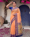Peach Premium Traditional Maharani Paithani Silk Saree