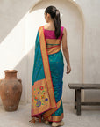 Peacock Blue Soft Traditional Paithani Silk Zari Woven Peacock Pattern Saree