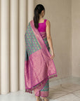 Peacock Blue Soft Ikkat Patola Silk Geometric Ikkat Weaves Saree