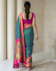 Peacock Blue Soft Paithani Silk Zari Woven Saree with Peacock Pallu