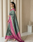 Peacock Blue Soft Ikkat Patola Silk Geometric Ikkat Weaves Saree