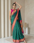 Peacock Blue Soft Paithani Silk Zari Woven Saree with Peacock Pallu