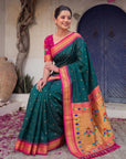 Peacock Blue Premium Traditional Maharani Paithani Silk Saree