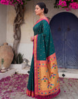 Peacock Blue Premium Traditional Maharani Paithani Silk Saree