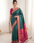 Peacock Blue Traditional Soft Silk Saree with Floral & Peacock Pattern Saree