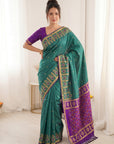 Peacock Blue Premium Soft Silk Zari Woven with Ikkat Patola Fusion Saree