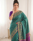 Peacock Blue Premium Soft Silk Zari Woven with Ikkat Patola Fusion Saree