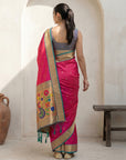 Pink Soft Traditional Paithani Silk Zari Woven Peacock Pattern Saree