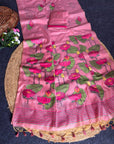 Pink Soft Flora Cotton Resham Saree with Lotus Pattern Saree