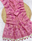 Pink Soft Muga Cotton Saree with Floral Pattern Saree