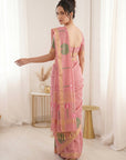 Pink Premium Soft Linen Cotton with Lotus & Leafs Pattern Saree