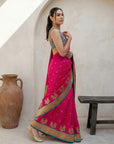 Pink Soft Traditional Paithani Silk Zari Woven Peacock Pattern Saree