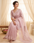 Pink Soft Raspberry Crush Silk Saree with Chikankari Work
