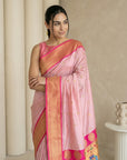 Baby Pink Soft Paithani Silk Zari Woven Saree with Peacock Pallu