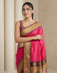 Pink Soft Paithani Silk Zari Woven Saree with Peacock Pallu
