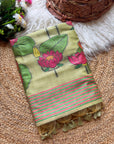 Pista Green Soft Flora Cotton Resham Saree with Lotus Pattern Saree