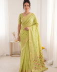 Pista Green Soft Linen Cotton Paithani Saree with Meenakari Pichwai Lotus Pallu