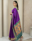 Purple Soft Paithani Silk Zari Woven Saree with Peacock Pallu