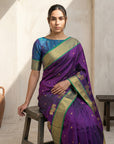 Purple Soft Traditional Paithani Silk Zari Woven Peacock Pattern Saree